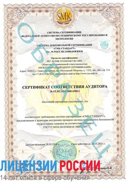 Образец сертификата соответствия аудитора №ST.RU.EXP.00014300-1 Рудня Сертификат OHSAS 18001